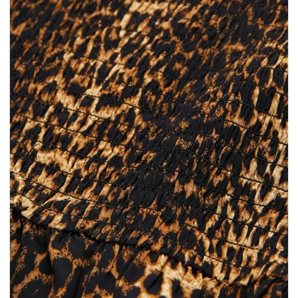 NWT The Kooples Leopard Mini Skirt Stylish with Stretchy‎ Smocking Sz 8